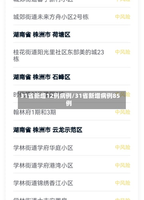 31省新增12例病例/31省新增病例85例