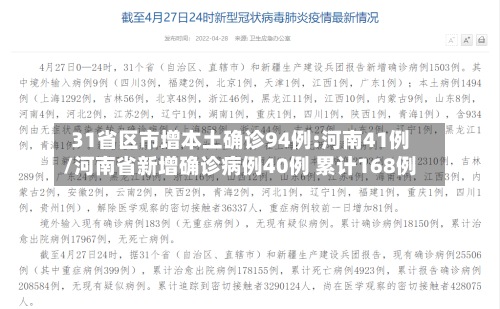 31省区市增本土确诊94例:河南41例/河南省新增确诊病例40例 累计168例-第2张图片