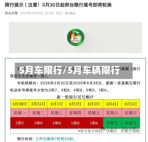 5月车限行/5月车辆限行-第2张图片